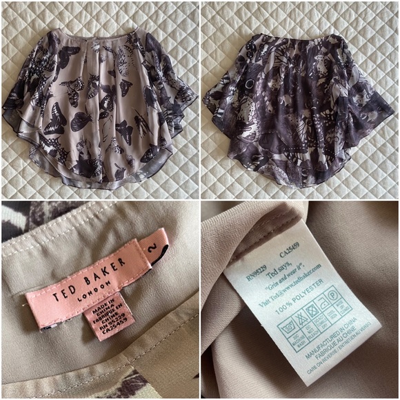 🦋 Ted Baker London, Capra Butterfly Batwing Ruffled Blouse - Picture 12 of 16